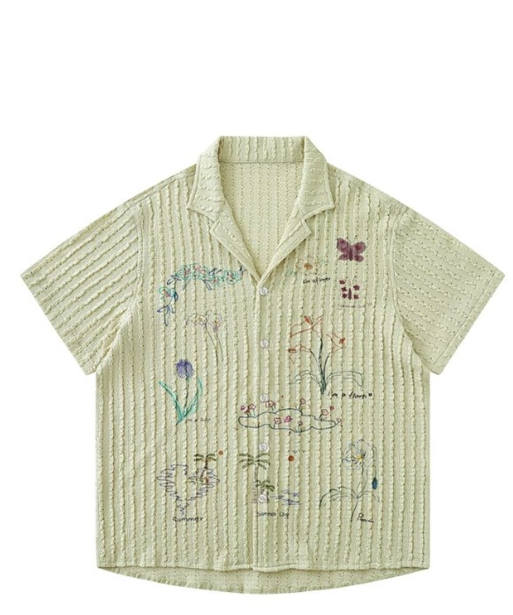 Light Green Embroidered Floral Shirt